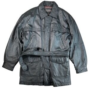 Wilsons The Leather Experts Black Leather Belted‎ Jacket Mens Size M